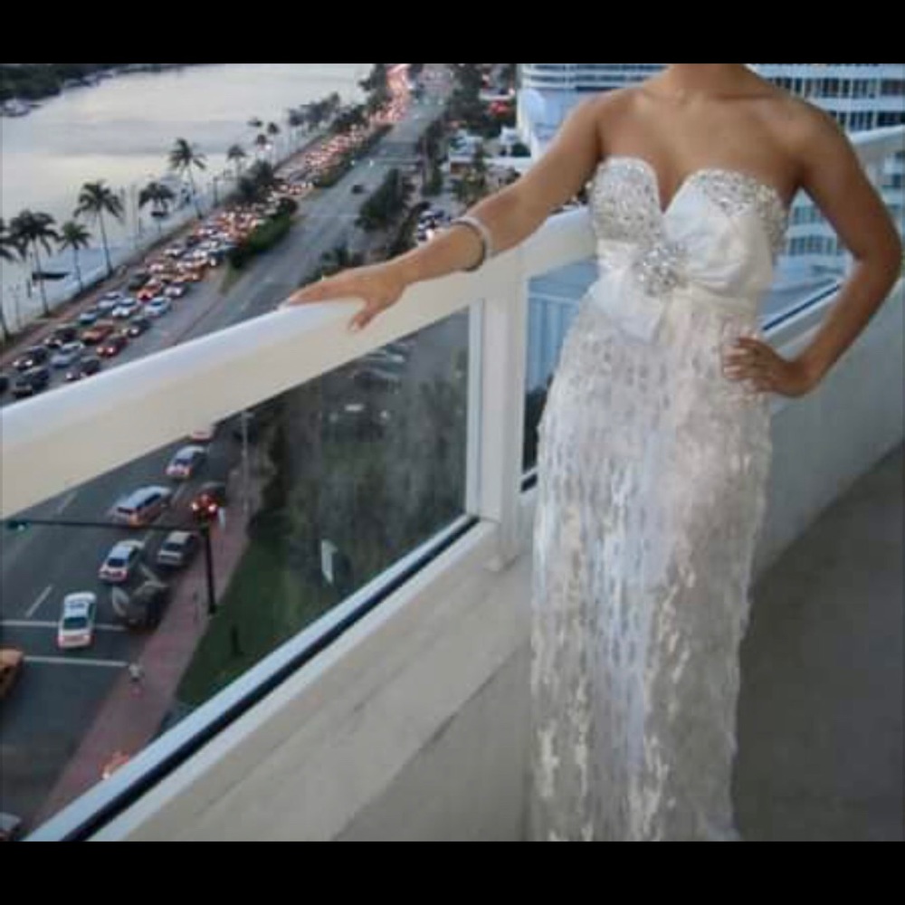 White Strapless Formal Gown